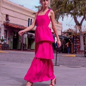 Sugar Lips Tiered Pink Maxi Dress NWT
